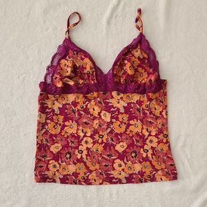 Gilligan & O'Malley Floral Orange Purple Camisole Lace Y2K Summer XL Women's